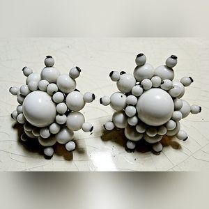 Vintage Japanese white Cluster beaded Starburst earrings signed Japan